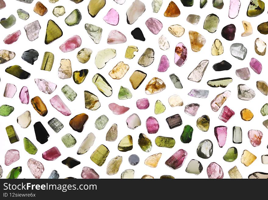 Tourmaline rare stones texture on white light isolated background
