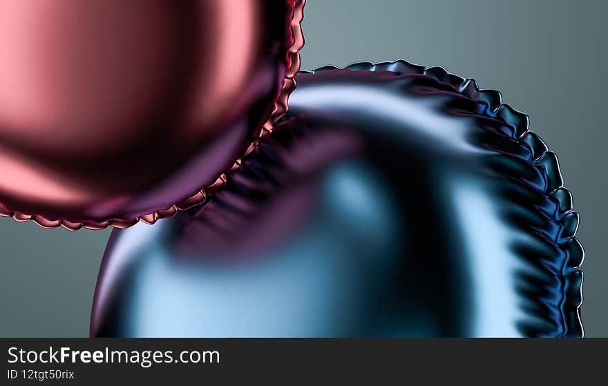 Close Up Of Two Realistic Metallic Balloons With Empty Space. Copy Space. 3d rendering. Close Up Of Two Realistic Metallic Balloons With Empty Space. Copy Space. 3d rendering