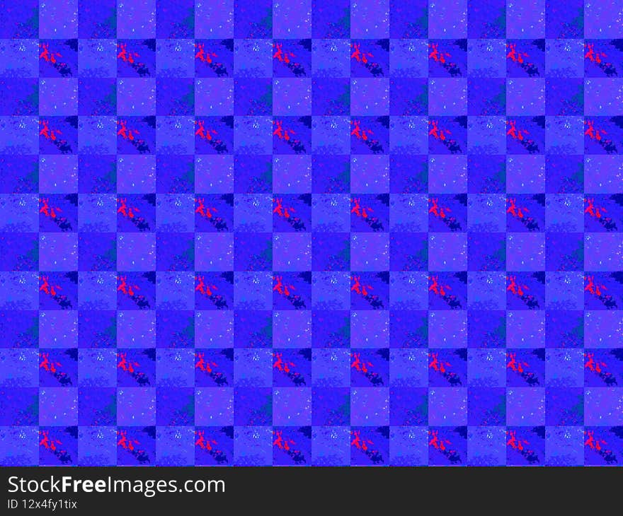 Large blue background with a checkered pattern and pink splashes, e.g. for gift wrapping paper. Large blue background with a checkered pattern and pink splashes, e.g. for gift wrapping paper