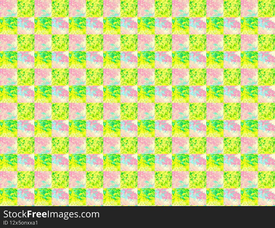 Seamless Yellow Rose Green And Blue Marbled Checkered Template