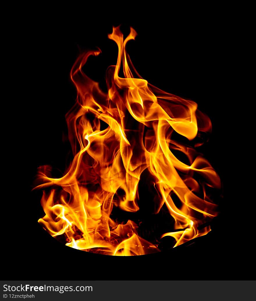 Flame of fire on a black background.