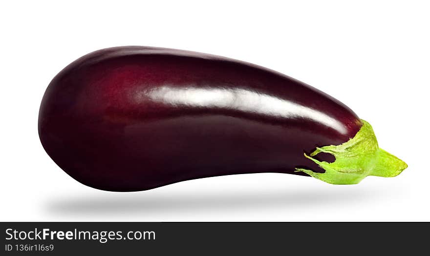 Isolated eggplant. One fresh eggplant on a white background.