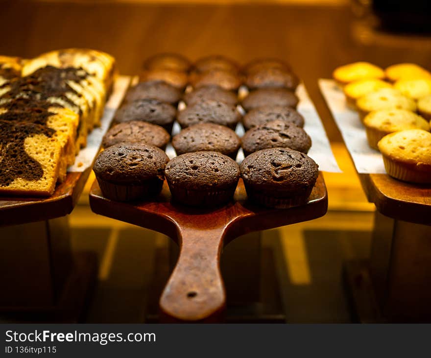 Assorted mini muffins on dessert buffet - muffin closeup