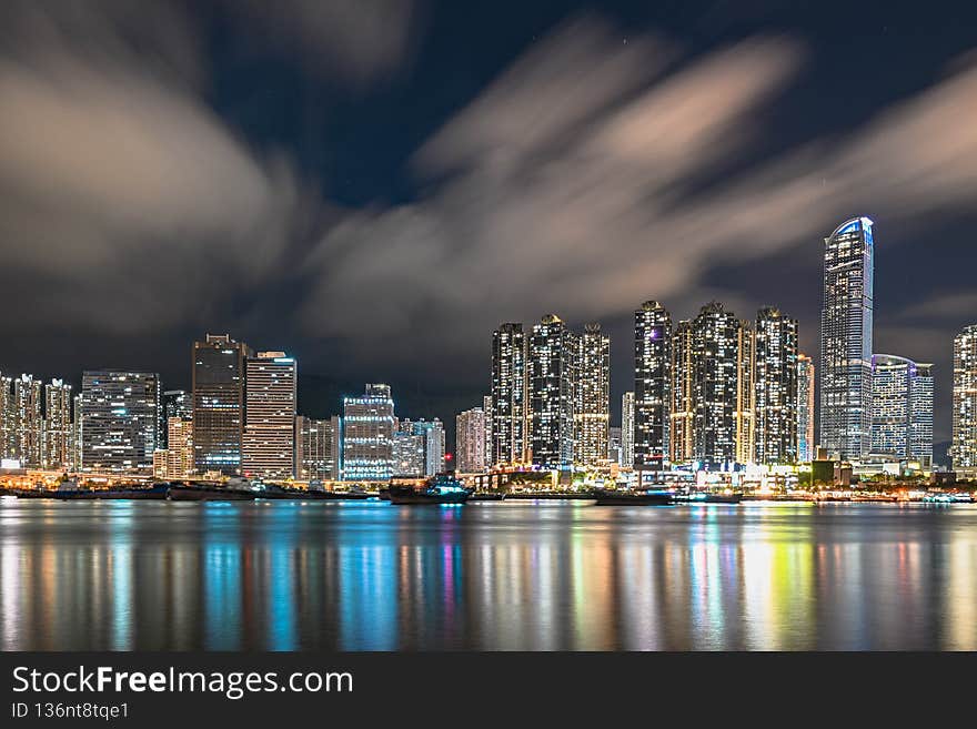 Long exposure night scene Hong Kong west