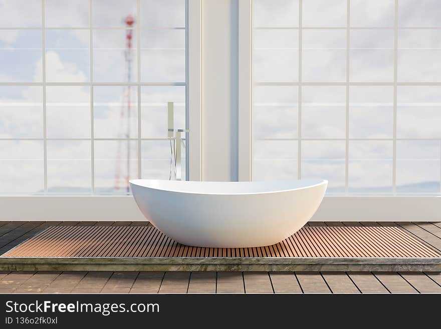 Luxury toilet design with wide angle view, 3d illustration rendering