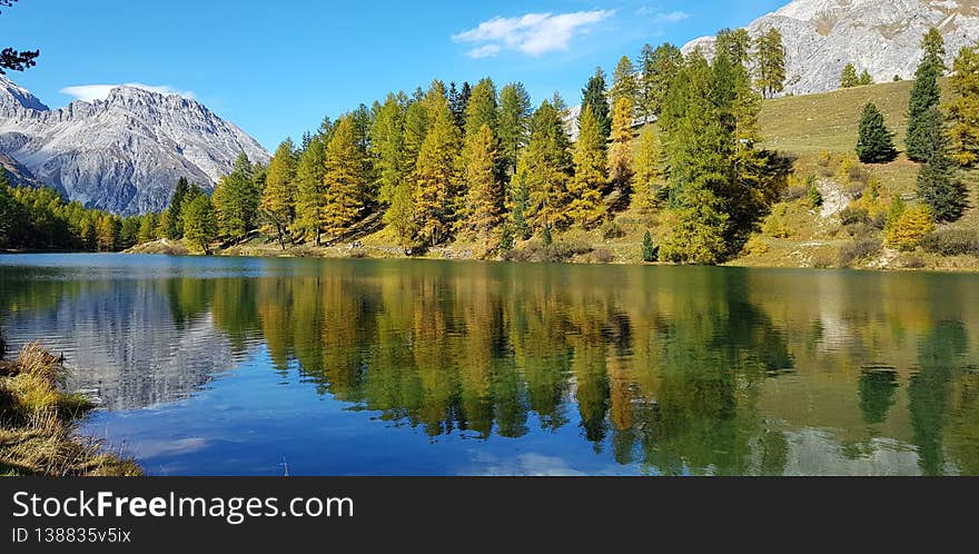 Such a nice a clear reflection on the water of one alpine lake between the Swiss Alps. Such a nice a clear reflection on the water of one alpine lake between the Swiss Alps