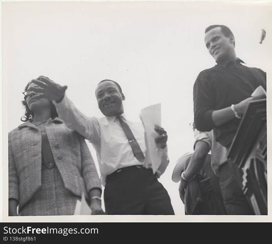 Martin Luther King, Jr. And Harry Belafonte Near Podium At Montgomery March