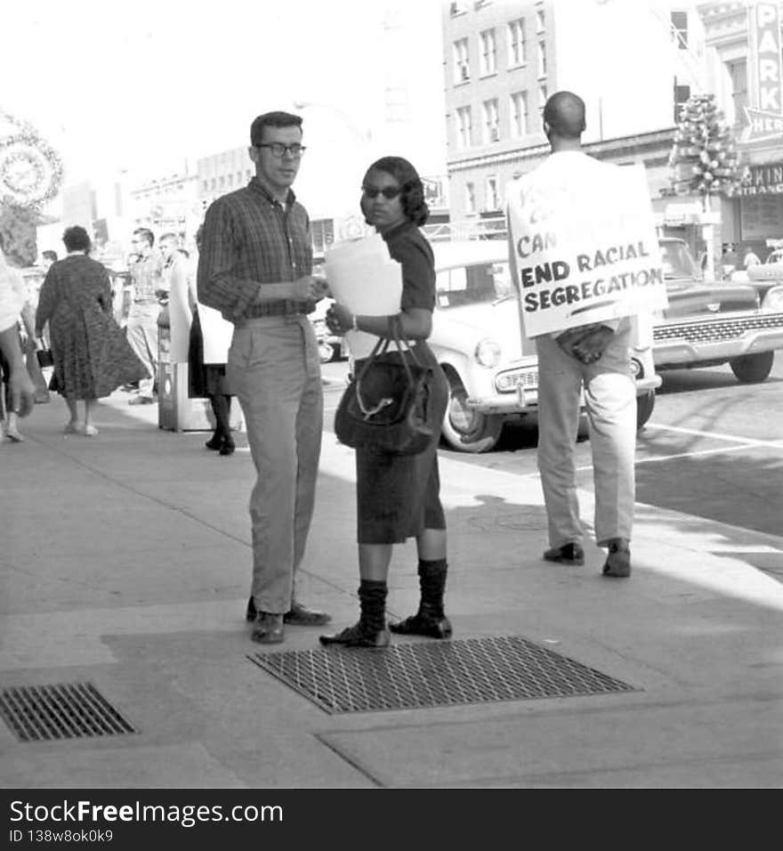 Local call number: RC12397G

Title: Boycott and picketing of downtown stores: Tallahassee, Florida

Date: December 1960

General note: Included in the photograph are Bill King and Patricia Stephens &#x28;later Mrs. John Due&#x29;. 

Physical descrip: 1 photoprint - b&amp;w - 10 x 8 in.

Series Title: Reference collection

Repository:  State  Library and Archives of Florida, 500 S. Bronough St., Tallahassee, FL  32399-0250 USA. Contact: 850.245.6700. Archives@dos.state.fl.us 

Persistent URL:  www.floridamemory.com/items/show/34830

Patricia Stephens Due, a leader in the Tallahassee Civil Rights movement, passed away on February 7, 2012, at the age of 72. Read the Florida Memory blog post about Due and her involvement in the struggle for civil rights. 

Visit Florida Memory to find resources for Black History Month and to learn about the contributions of African-Americans in Florida history.