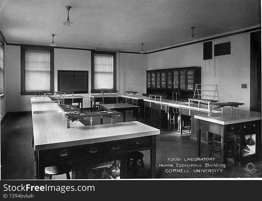 Foods laboratory in home economics building &x28;now Comstock Hall&x29; around 1913 when the building ...