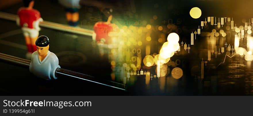 Golden light of trade stock market and index number and soccer sport game competition for business banner background. Golden light of trade stock market and index number and soccer sport game competition for business banner background