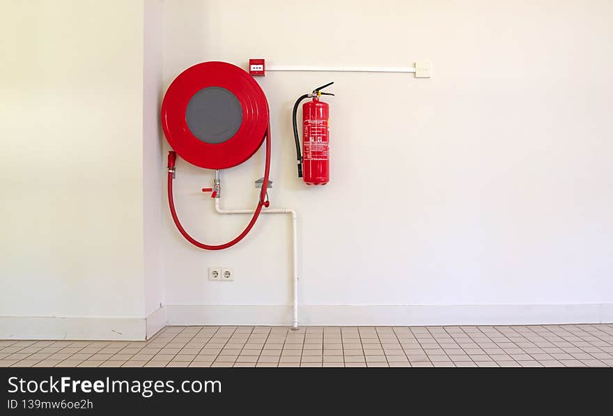 Fire hose on a wall