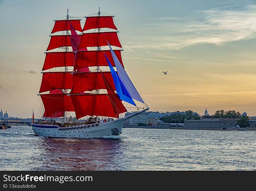 Celebration of graduates of Russia which is held on white nights in St. Petersburg.