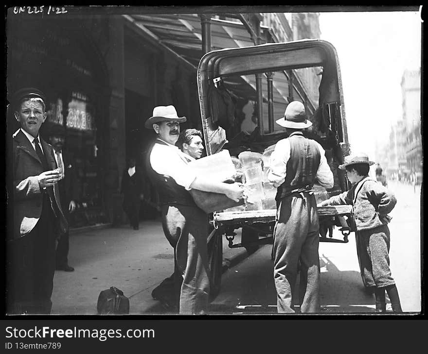 Streetscenes including pedestrians on King Street, George Street, Pitt Street, plus horsedrawn vehicles and activities on York and Castlereagh Streets, including the delivery of ice, bottle and gas cylinders.

Format: Glass photonegative

Find more detailed information about this photographic collection: acms.sl.nsw.gov.au/item/itemDetailPaged.aspx?itemID=404293

From the collection of the State Library of New South Wales www.sl.nsw.gov.au. Streetscenes including pedestrians on King Street, George Street, Pitt Street, plus horsedrawn vehicles and activities on York and Castlereagh Streets, including the delivery of ice, bottle and gas cylinders.

Format: Glass photonegative

Find more detailed information about this photographic collection: acms.sl.nsw.gov.au/item/itemDetailPaged.aspx?itemID=404293

From the collection of the State Library of New South Wales www.sl.nsw.gov.au