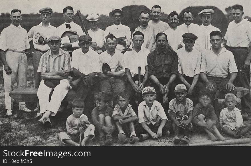 This photograph accompanied an article titled Baseball History which summarized the 1918 baseball season of the Upper Arlington team. Baseball games were held at the Upper Arlington Ball Park on Thompson Field, which was located north of King Avenue, east of Bedford Road, and south of Tremont Road. Games were played during the summer with practices held on Tuesday evenings and games played on Saturday afternoons. Several people are named in the photograph.

Top Row:  George S. Hershey &#x28;&quot;George Washington&quot;&#x29;; Ed Nace; Frank P. Rogers &#x28;&quot;Mexican&quot;&#x29;; Paul G. Spence &#x28;&quot;Sure-Shot&quot;&#x29;; King Gibson Thompson &#x28;&quot;Two-Bits&quot;&#x29;; Orr S. Zimmerman &#x28;&quot;Home-Run&quot;&#x29;; Carey Clayton Hoel &#x28;&quot;Smiles&quot;&#x29;; William F. Kern &#x28;&quot;Has-Been&quot;&#x29;; Henry Miller &#x28;&quot;Baldy&quot;&#x29;; John Weller Wuichet &#x28;&quot;Pat&quot;&#x29;; Manager, Evan Lawrence Mahaffey.

Middle Row: Herman Rolf &#x28;&quot;Jockey&quot;&#x29;; Frank J. Bornhauser &#x28;&quot;Shorty&quot;&#x29;; Dr. Earl Ryan &#x28;&quot;Doc&quot; or &quot;Curly&quot;&#x29;; Evan J. Crane &#x28;&quot;Owl&quot;&#x29;; J. J. Morgan &#x28;&quot;Pierpont&quot;&#x29;; Captain, George Woodford Thomas &#x28;&quot;Goat&quot;&#x29;, Herbert Sherwood Warwick &#x28;&quot;Runt&quot;&#x29;.

Bottom Row: batboys, mascots, and water carriers.

This image available online at the UA Archives &gt;&gt;

Read the related &quot;Norwester&quot; magazine article at the UA Archives &gt;&gt;

----------------------------------------

Identifier: hinw13p014i01
Date &#x28;yyyy-mm-dd&#x29;: c. 1918-11
Original Dimensions: 17 cm x 10 cm
Format: Black and White Halftone Photograph
Source: Norwester, November 1918, page 14
Original Publisher: Upper Arlington Community &#x28;Ohio&#x29;
Location/s: Upper Arlington &#x28;USA, Ohio, Franklin County&#x29;
Repository: Upper Arlington Historical Society
Digital Publisher: Upper Arlington Public Library, UA Archives

Credit: UA Archives - Upper Arlington Public Library &#x28;Repository: UA Historical Society&#x29;. This photograph accompanied an article titled Baseball History which summarized the 1918 baseball season of the Upper Arlington team. Baseball games were held at the Upper Arlington Ball Park on Thompson Field, which was located north of King Avenue, east of Bedford Road, and south of Tremont Road. Games were played during the summer with practices held on Tuesday evenings and games played on Saturday afternoons. Several people are named in the photograph.

Top Row:  George S. Hershey &#x28;&quot;George Washington&quot;&#x29;; Ed Nace; Frank P. Rogers &#x28;&quot;Mexican&quot;&#x29;; Paul G. Spence &#x28;&quot;Sure-Shot&quot;&#x29;; King Gibson Thompson &#x28;&quot;Two-Bits&quot;&#x29;; Orr S. Zimmerman &#x28;&quot;Home-Run&quot;&#x29;; Carey Clayton Hoel &#x28;&quot;Smiles&quot;&#x29;; William F. Kern &#x28;&quot;Has-Been&quot;&#x29;; Henry Miller &#x28;&quot;Baldy&quot;&#x29;; John Weller Wuichet &#x28;&quot;Pat&quot;&#x29;; Manager, Evan Lawrence Mahaffey.

Middle Row: Herman Rolf &#x28;&quot;Jockey&quot;&#x29;; Frank J. Bornhauser &#x28;&quot;Shorty&quot;&#x29;; Dr. Earl Ryan &#x28;&quot;Doc&quot; or &quot;Curly&quot;&#x29;; Evan J. Crane &#x28;&quot;Owl&quot;&#x29;; J. J. Morgan &#x28;&quot;Pierpont&quot;&#x29;; Captain, George Woodford Thomas &#x28;&quot;Goat&quot;&#x29;, Herbert Sherwood Warwick &#x28;&quot;Runt&quot;&#x29;.

Bottom Row: batboys, mascots, and water carriers.

This image available online at the UA Archives &gt;&gt;

Read the related &quot;Norwester&quot; magazine article at the UA Archives &gt;&gt;

----------------------------------------

Identifier: hinw13p014i01
Date &#x28;yyyy-mm-dd&#x29;: c. 1918-11
Original Dimensions: 17 cm x 10 cm
Format: Black and White Halftone Photograph
Source: Norwester, November 1918, page 14
Original Publisher: Upper Arlington Community &#x28;Ohio&#x29;
Location/s: Upper Arlington &#x28;USA, Ohio, Franklin County&#x29;
Repository: Upper Arlington Historical Society
Digital Publisher: Upper Arlington Public Library, UA Archives

Credit: UA Archives - Upper Arlington Public Library &#x28;Repository: UA Historical Society&#x29;