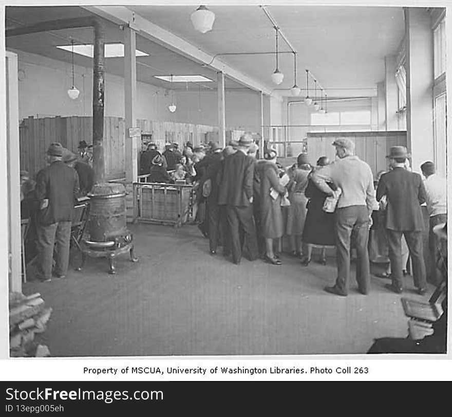 Food Bank Interior, King County, ca. 1934

Photographer: 
Unknown

Subjects &#x28;LCSH&#x29;:
Food banks--Washington &#x28;State&#x29; 

Digital Collection: 
Federal Emergency Relief Administration &#x28;FERA&#x29;
content.lib.washington.edu/feraweb/index.html

Item Number: FER0222

Persistent URL:
content.lib.washington.edu/u?/fera,132

Visit Special Collections reproductions and rights page for information on ordering a copy.

University of Washington Libraries. Digital Collections content.lib.washington.edu/