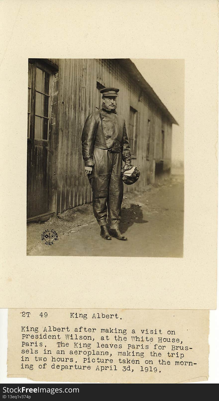 Local Accession Number: CTG 00024

Description: King Albert of Belgium after a visit with President Wilson in Paris. See attached note.

Photographer: U.S. Signal Corps

Source: Cary T. Grayson Collection

Size: 3x6

Medium: Print, Black and White

Date: 04-03-1919