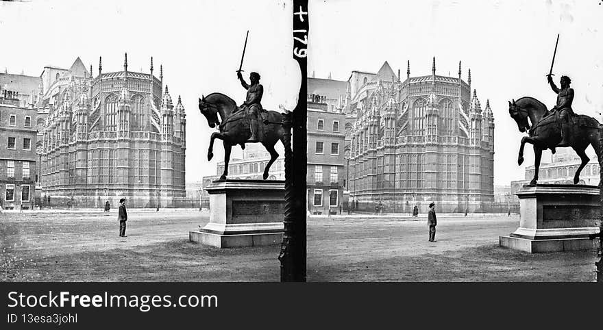 What must be an unusual and now improbable view of Westminster Abbey and Palace from the wonderful Stereo Pairs Collection.  The empty square with the giant statue of some one time king gives a great sense of space and size, the onlooker totally dwarfed beneath it!

Photographers:  Frederick Holland Mares, James Simonton

Contributor:  John Fortune Lawrence

Collection:  Stereo Pairs Photograph Collection

Date:  between ca. 1860-1883

NLI Ref:  STP_0179

You can also view this image, and many thousands of others, on the NLI’s catalogue at catalogue.nli.ie. What must be an unusual and now improbable view of Westminster Abbey and Palace from the wonderful Stereo Pairs Collection.  The empty square with the giant statue of some one time king gives a great sense of space and size, the onlooker totally dwarfed beneath it!

Photographers:  Frederick Holland Mares, James Simonton

Contributor:  John Fortune Lawrence

Collection:  Stereo Pairs Photograph Collection

Date:  between ca. 1860-1883

NLI Ref:  STP_0179

You can also view this image, and many thousands of others, on the NLI’s catalogue at catalogue.nli.ie