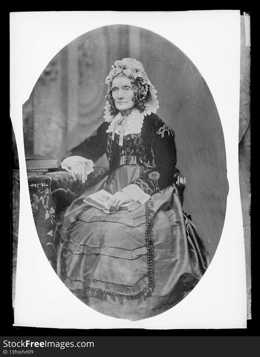 Creator: H. Allison &amp; Co. Photographers

Date: 26th July 1927

Original Format: Glass Plate Negative

Description: Portrait of an elderly woman. Copy from an earlier image. Commissioned by Rev. King.

PRONI Ref: D2886/W/Portrait/147

Copying and copyright:
Please see http://www.proni.gov.uk/index/research_and_records_held/copying_and_copyright.htm

For Copy Orders, contact:
Email: proni@dcalni.gov.uk
For fees and charges see: http://www.proni.gov.uk/index/about_proni/are_there_any_fees_and_charges.htm