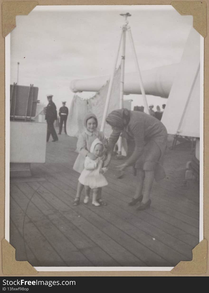 Prince William, Prince Richard and their nanny on board HMS King George V, 1946