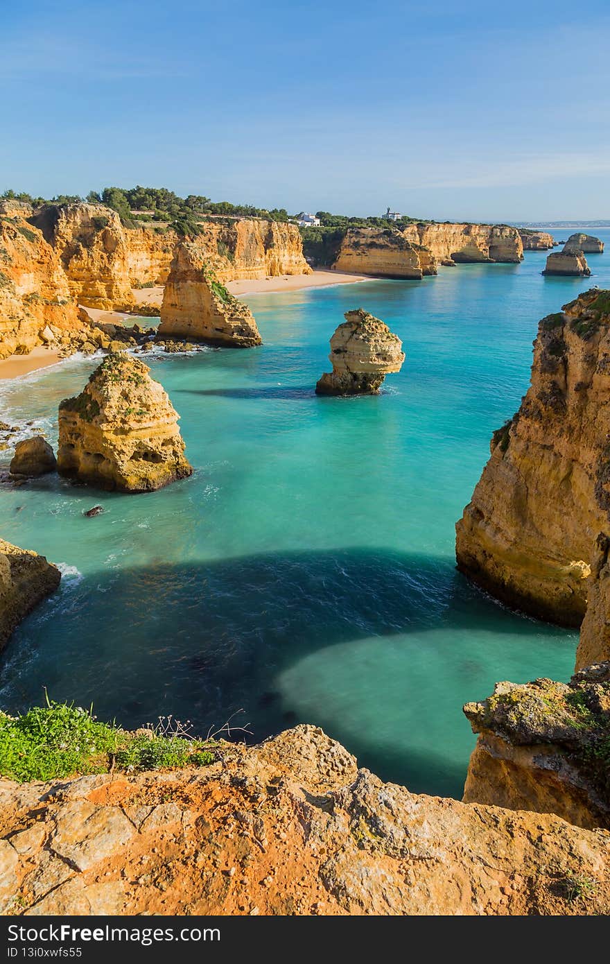Coastal cliffs of Algarve, Lagoa, Portugal. Coastal cliffs of Algarve, Lagoa, Portugal