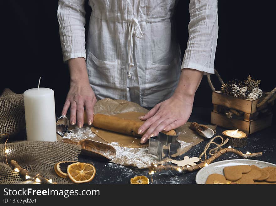 Christmas and new year celebration with prepairing gingerbread cookies
