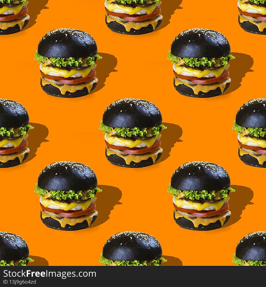 burger pattern on orange background burger pattern on orange background