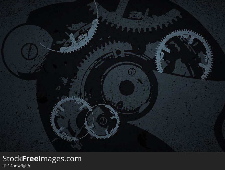 Cogwheels on black background. Blank for design