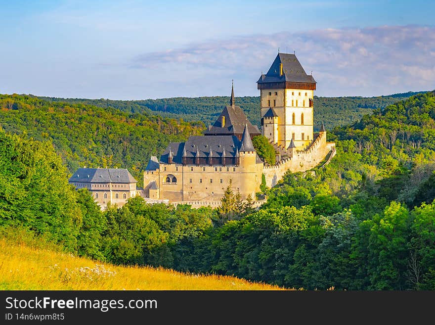 Karlstejn - Gothic Royal Castle in Central Bohemia founded in 1348 by Charles IV, Holy Roman Emperor and King of Bohemia. Czech Republic. Karlstejn - Gothic Royal Castle in Central Bohemia founded in 1348 by Charles IV, Holy Roman Emperor and King of Bohemia. Czech Republic