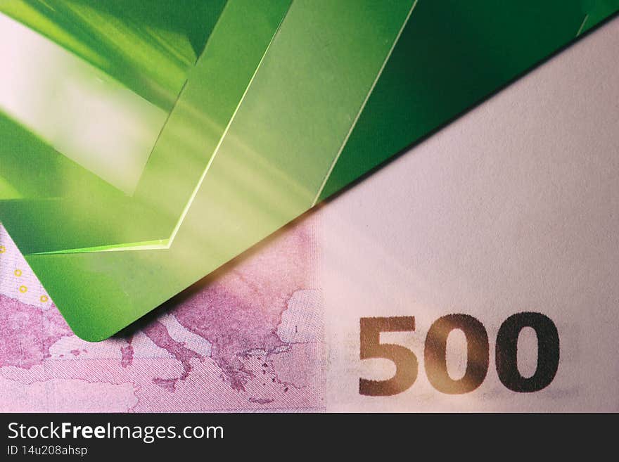 Cash and non-cash money.  Plastic cards in cash and credit cards as a concept of bank deposits