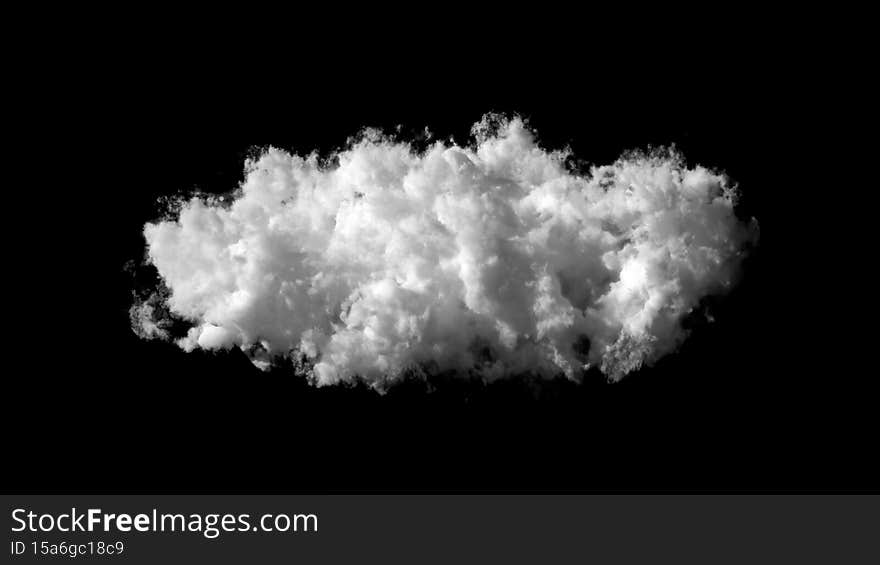 White cumulus cloud isolated on black background. 3D Rendering