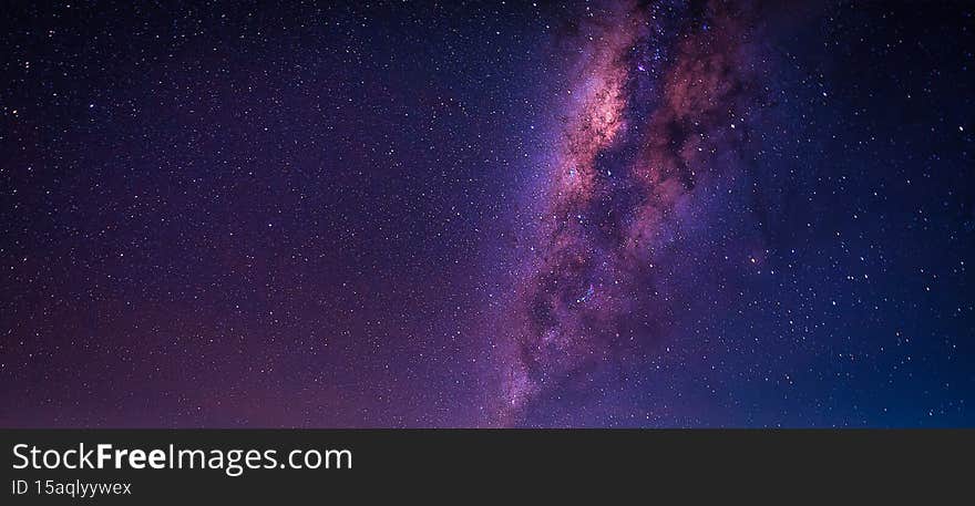 Landscape with Milky way galaxy. Night sky with stars.
