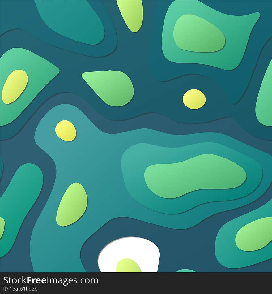 Colorful abstract layers. Papercut style background. Vibrant 3d topography shapes. Awesome banner, poster, brochure, template, flyer design. Radiant vector illustration.