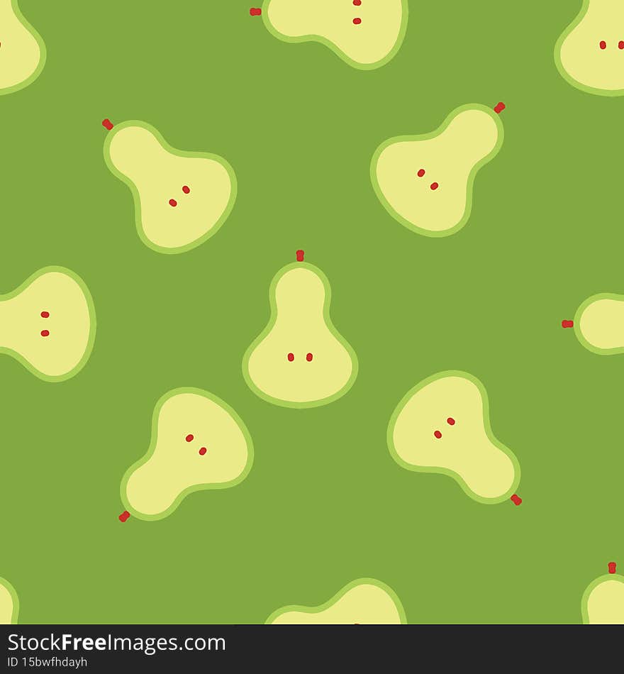 Pear in flat style seamless pattern. Polka dot raw fruit background.  V