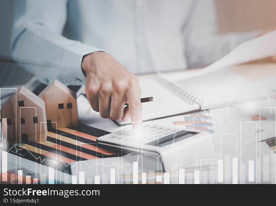 Concept financial transactions online,  businessman holding pen and point at financial analyzing data while discussion, planning b