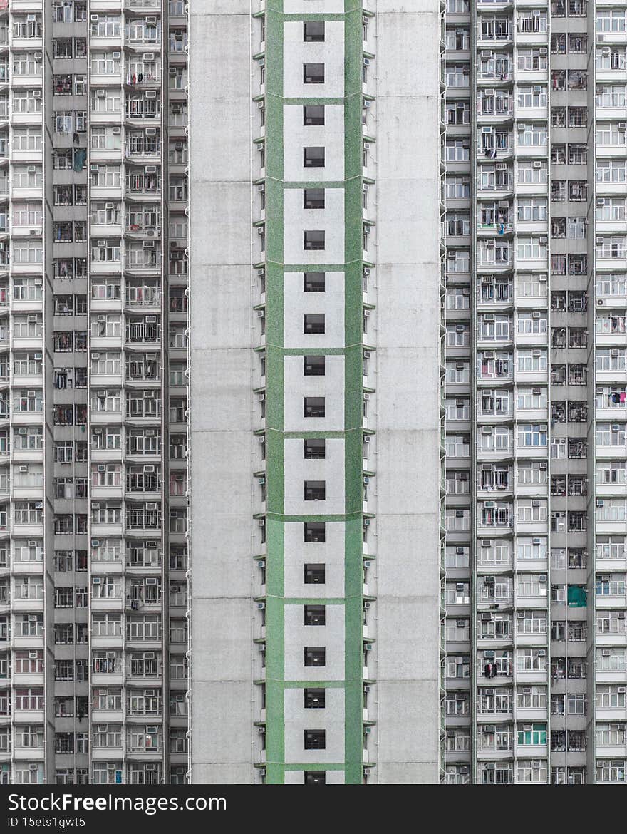 many windows of Hong Kong apartment residential houses, vertical