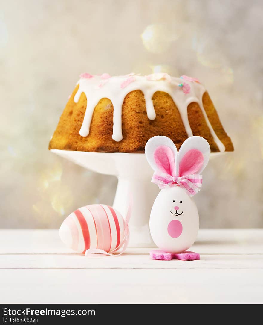 Easter egg, cake and Easter bunny