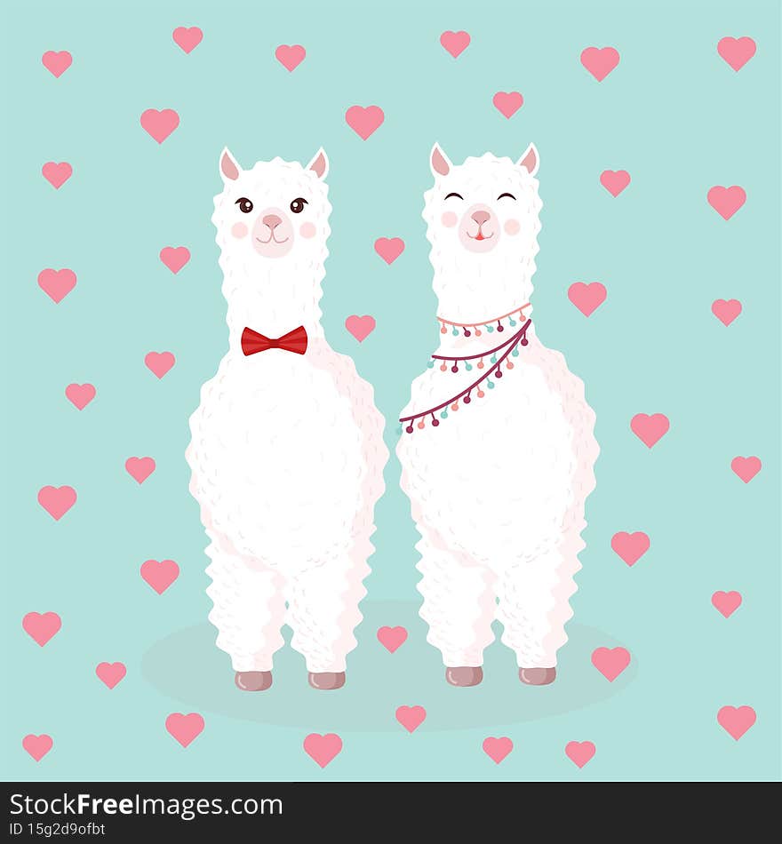 Vector illustration with a loving couple on a blue background with hearts. Suitable for baby texture, textile, fabric