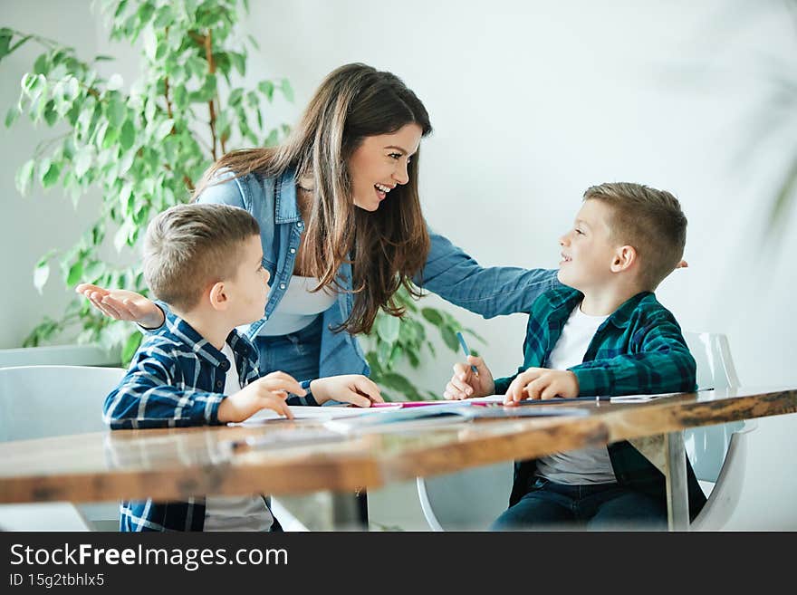 homework teaching education mother children son familiy childhood