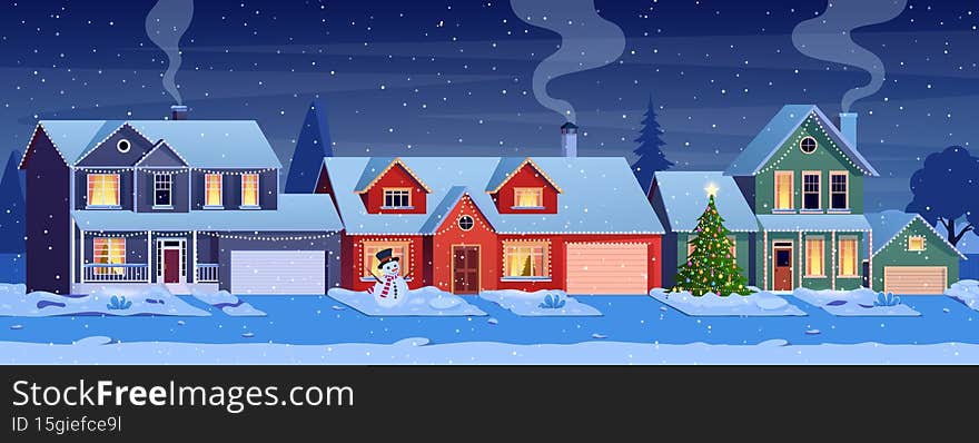 Residential houses with christmas decoration