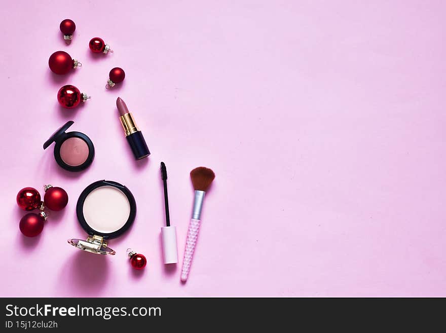 Beauty products and Christmas decorations-balls