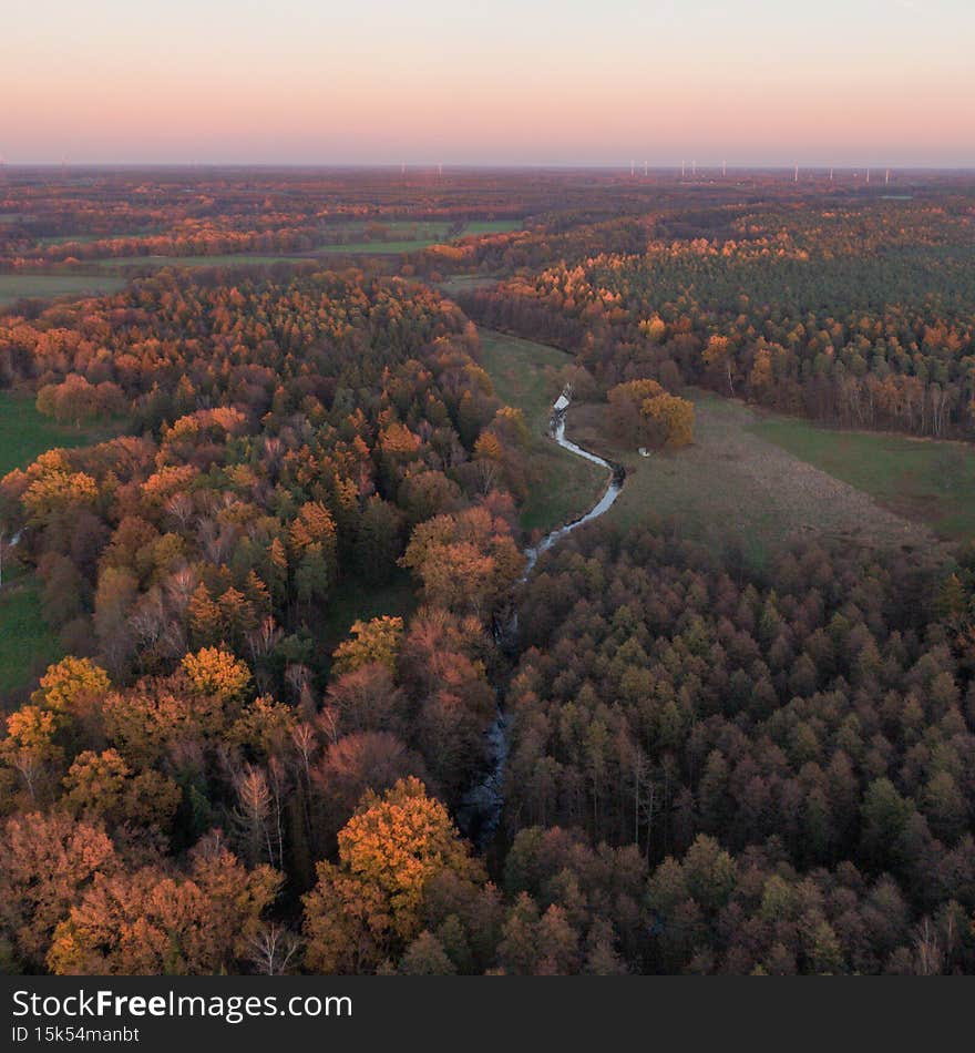 A beautiful shot of a landscape in the evening in autumn