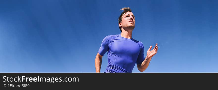 Running man athlete fitness sport exercise panoramic banner. Active lifestyle.
