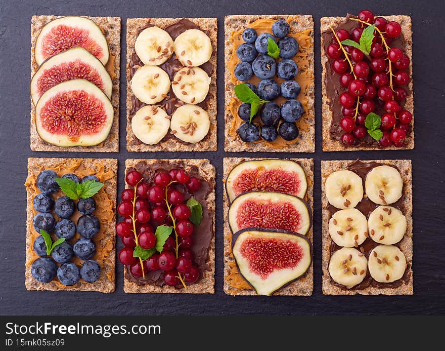 Crispbread with banana  blueberry redcurrant and figs