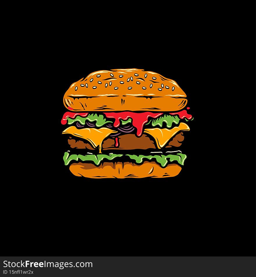 Burger illustration cartoon design vector