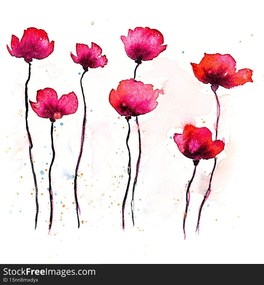 Hand made watercolor flowers painting