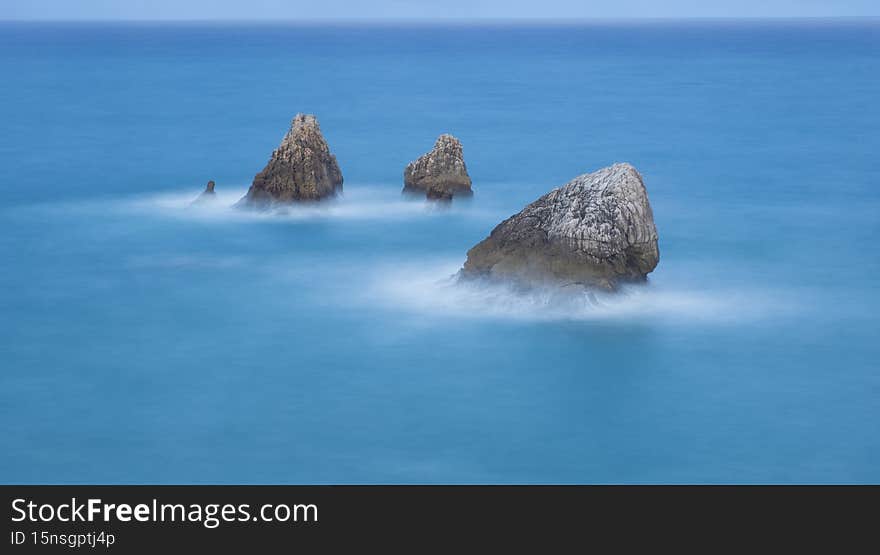 Urros de Liencres on the broken coast in front of the Cantabrian sea, Cantabria
