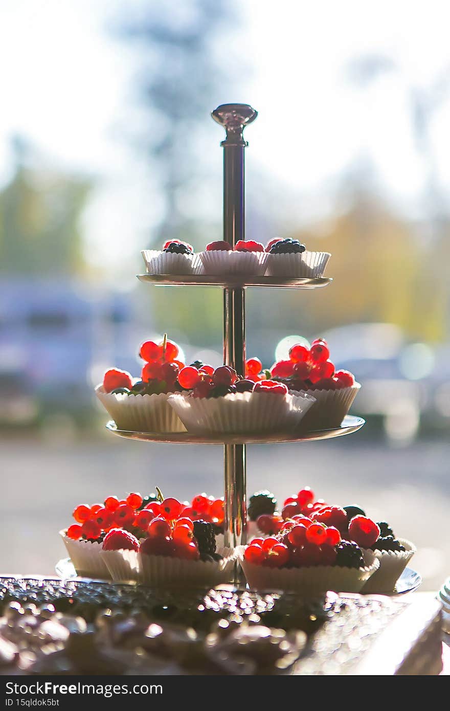red currants and blackberries on a tray