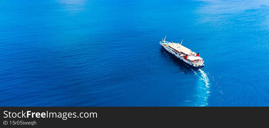 Aerial view large cruise ship at sea, Passenger cruise ship vessel