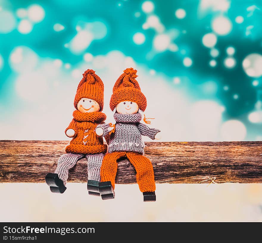 christmas decorations on golden bokeh background