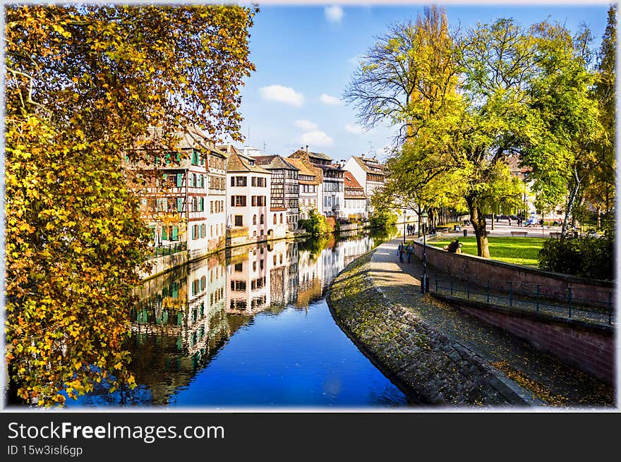 Bridges and embankments of Strasbourg, Alsace, France. Little France, aka Petite France Quarter. Barrage Vauban.